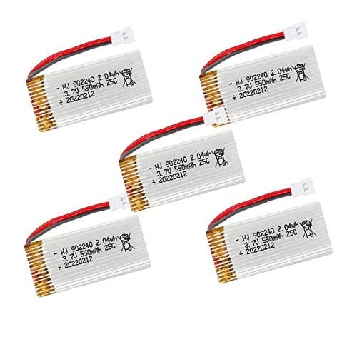 OooSure 5 Pack 3.7V 550mAh 25C 902240 Rechargeable Lithium Batteries with PH2.0 Connector for RC Drones and Toys