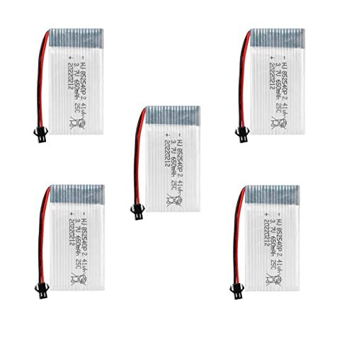 OooSure 5 Pack 3.7V 650mAh 25C 852540 Rechargeable Lithium Batteries with XH2.54 Connector for RC Drones Toys and Remote Control Devices