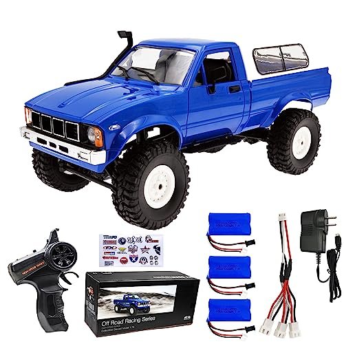 LEOSO WPL C24 1/16 RC Truck 4x4 Rock Crawler with 3 Upgraded 1200mah Batteries and 2.4GHz Remote Control Off Road Ready to Run Blue