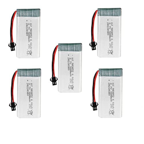 OooSure 5 Pack 3.7V 1800mAh 25C Rechargeable Lithium Batteries with XH2.54 Connector for RC Drones Toys and Remote Control Devices