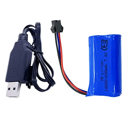 Threeking 7.4V 600mAh Rechargeable Li ion Battery SM 3P Joint with USB Charger Best Rechargeable RC Truck Battery