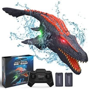 Aomifmik 4 Engine RC Boat Mosasaurus Remote Control Dinosaur Toy with 2x1000mAh Battery for Kids