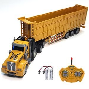 JoyToy Mini RC Construction Vehicles 14 Inch Remote Control Dump Truck with Trailer and 2 Rechargeable Batteries for Kids
