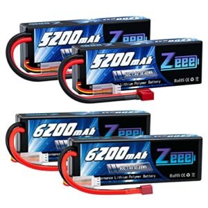 Zeee 7.4V Lipo Battery 2S 50C 5200mAh Lipos Hard Case T Connector 2 Pack with 2S Lipo Battery 6200mAh 7.4V 60C Hard Case Battery T Connector 2 Pack for RC Vehicles Car Truck