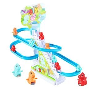 MERIGLARE Outdoor RC Race Tracks Dinosaur Slide Toy with Flashing Lights and Music for Kids Ages 3 4 5 6 7 8