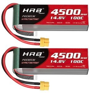 HRB 2packs 4S Lipo Battery XT60 4500mAh 100C 14.8V for Cardboard RC Plane Plans and RC Vehicles