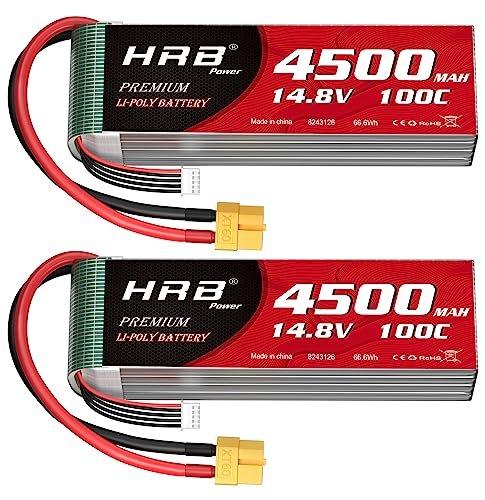 HRB 2packs 4S Lipo Battery XT60 4500mAh 100C 14.8V for Cardboard RC Plane Plans and RC Vehicles