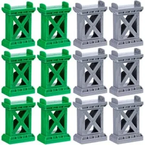 Ioffersuper 12 Pcs Train Bridge Pier Track Railway Accessories Multi Level Support Risers High Level Blocks Compatible All Major Brands Ideal for RC Boat Track Enthusiasts Grey Green
