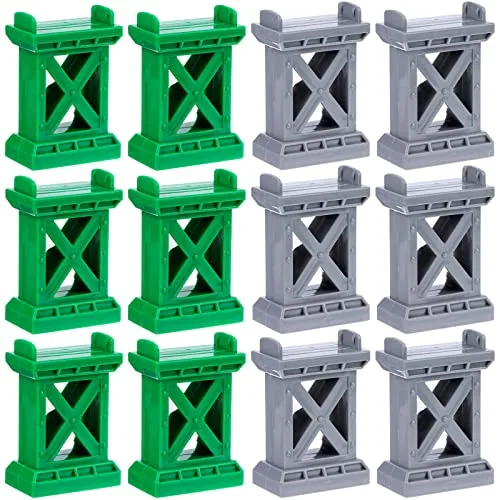 Ioffersuper 12 Pcs Train Bridge Pier Track Railway Accessories Multi Level Support Risers High Level Blocks Compatible All Major Brands Ideal for RC Boat Track Enthusiasts Grey Green