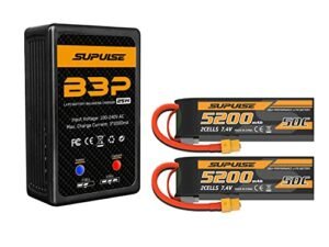 SUPULSE Lipo Charger 25W 2S 3S with 2PCS 7.4V 2S 5200mAh 50C Lipo Battery XT60 Plug