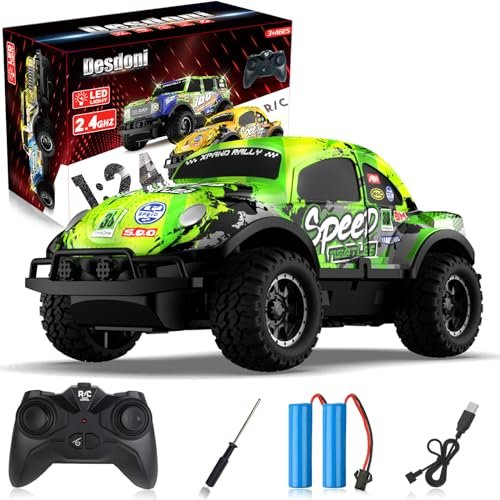 Desdoni Remote Control Car, Light Up RC Car Toys, 2.4GHz 1:24 Scale 15KM/H Off-Road with Cool LED Lights Racing Rechargeable Toy Car for Christmas Birthday Kids Boys Girls for 6-7 8-12 Year Old