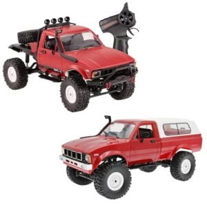 The perseids RC Truck 1/16 RC Rock Crawler 2.4G 4WD Remote Control Offroad Car RC Semi Trucks and Trailer All Terrain Cars, RC Pickup Truck Racing Climber Vehicles RTR (WPL C14+WPL C24 Red 2 Batterys)