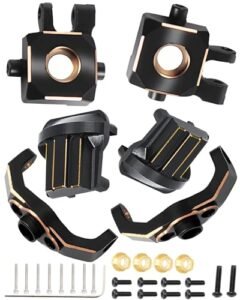 hopsupRC Upgrades Part for 1/18 TRX4M,Black Brass Caster Blocks C-Hubs & Steering Blocks Knuckle,Black Brass Diff Cover Front and Rear Axle Diff Cover Set,Black