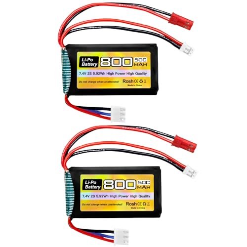 Sea Jump 2PCS 7.4V LiPo 2S 50C 800mAh RC Battery with JST and PH2.0 Plug for SCX24 RC Car Truck and Drone Compatible with Most 1/10 1/16 1/18 1/24 Scale Models RC Willey Payment Address