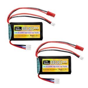 Fytoo 2PCS 7.4V LiPo 2S 50C 800mAh RC Car Battery with JST and PH2.0 Plug for SCX24 and Compatible Models