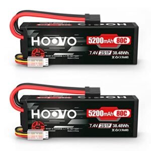 HOOVO 2S Lipo Battery 7.4V 80C 5200mAh with TR Plug for TR 900 RC Boat and Other RC Vehicles 2 Pack