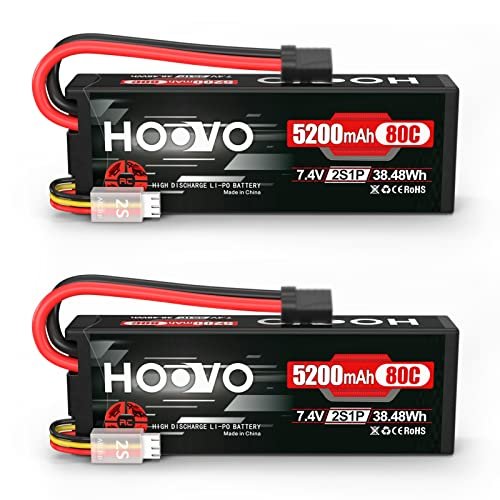 HOOVO 2S Lipo Battery 7.4V 80C 5200mAh with TR Plug for TR 900 RC Boat and Other RC Vehicles 2 Pack