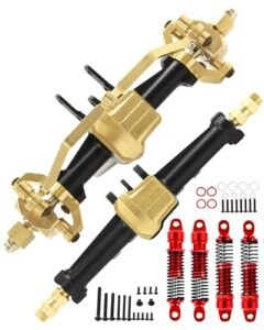 RCMYou Black Front Rear Portal Axles Housing Upgrades for 1/18 TRX4M,w/RC Absorber,Silver Front Rear CVD&Hex hub,24T/12T Gear,Black Brass C-Hubs,Steering Blocks,Axle Cover,Servo Mount,Link