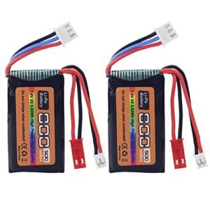 MOONZON 2PCS 7.4V LiPo 2S 50C JST and PH2.0 Plug 800mAh Battery for SCX24 RC Car Compatible with Most 1/10, 1/16, 1/18, 1/24 Scale RC car, Truck and RC Drone Batteries