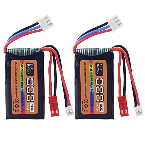 MOONZON 2PCS 7.4V LiPo 2S 50C JST PH2.0 Plug 800mAh Battery for SCX24 RC Car and Compatible Models