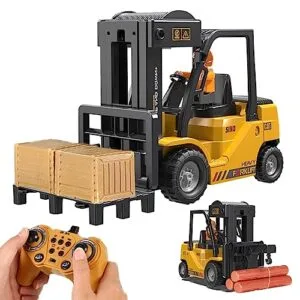 Mscredse Toy RC Cranes 6 Channel 2 Mode Remote Control Forklift Truck with Spray Sound and Lights Construction Toys 2.4Ghz 1:24 Scale for Kids Ages 3 7