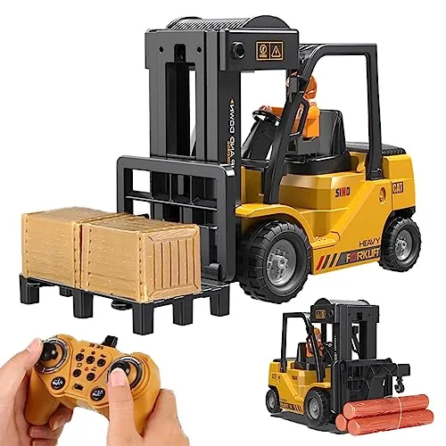 Mscredse Toy RC Cranes 6 Channel 2 Mode Remote Control Forklift Truck with Spray Sound and Lights Construction Toys 2.4Ghz 1:24 Scale for Kids Ages 3 7
