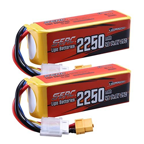 SUNPADOW 14.8V 4S 2250mAh 25C RC Lipo Battery with XT60 Connector for RC Airplane Quadcopter Helicopter Drone FPV Racing 2 Pack