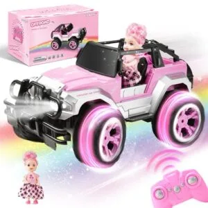 Carox Pink RC Car Sticker Edition with Doll 1:16 Scale 2.4Ghz Remote Control Toy for Girls Ages 6 10 Rechargeable Battery 80 Mins Playtime
