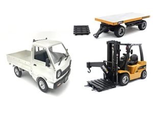 YIKESHU WPL D12 RC Car 1/10 Off Road Pickup Trucks+ 1/10 HUINA Remote Control Forklift with Truck Carrier Slab Heavy Metal