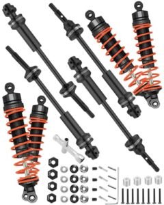 HopsupRC Aluminum Front Rear Big Bore RC Shock and Steel Drive Shaft CVD Axles Upgrade Kit for 1/10 Rustler Slash Stampede Hoss 4x4 VXL 4wd with Hex Hops up Perfect for RC Shock Oil Change