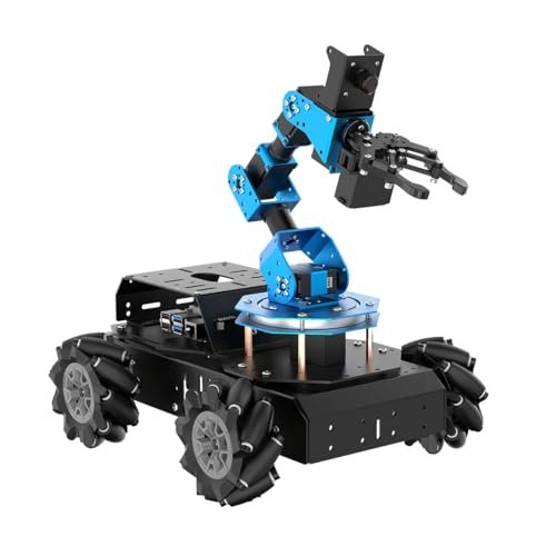 HIWONDER Open Wheel RC Car 6DOF Robot Arm with Raspberry Pi 5 AI Vision and 4WD Mecanum Wheels for DIY Robotics