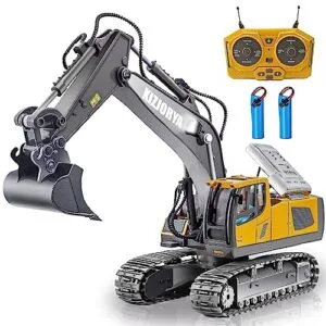 KIZJORYA 11 CH 2.4 GHz Remote Control Excavator Toy with Metal Shovel RC Construction Vehicles for Boys Age 6 12