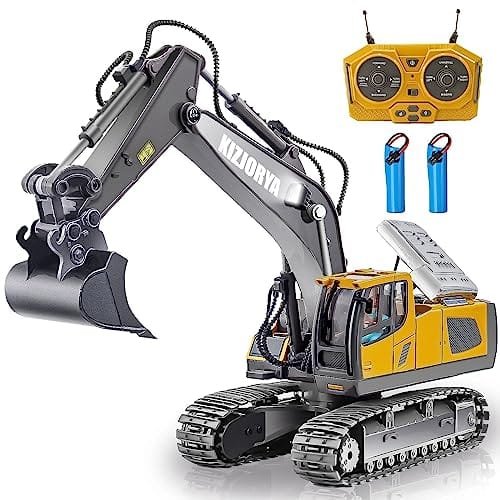 KIZJORYA 11 CH 2.4 GHz Remote Control Excavator Toy with Metal Shovel RC Construction Vehicles for Boys Age 6 12