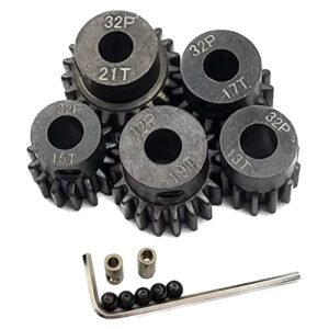 FainWan 32P 5mm Hardened Metal Pinion Motor Gear Set 13T 15T 17T 19T 21T with 3.175mm Coupler Perfect for RC Buggy vs Monster Truck Enthusiasts