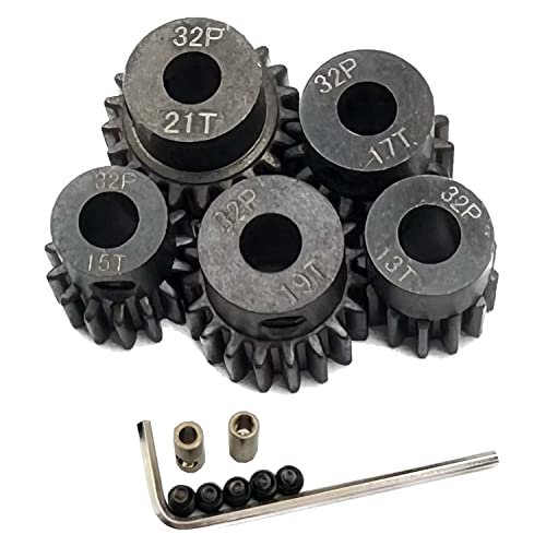 FainWan 32P 5mm Hardened Metal Pinion Motor Gear Set 13T 15T 17T 19T 21T with 3.175mm Coupler Perfect for RC Buggy vs Monster Truck Enthusiasts