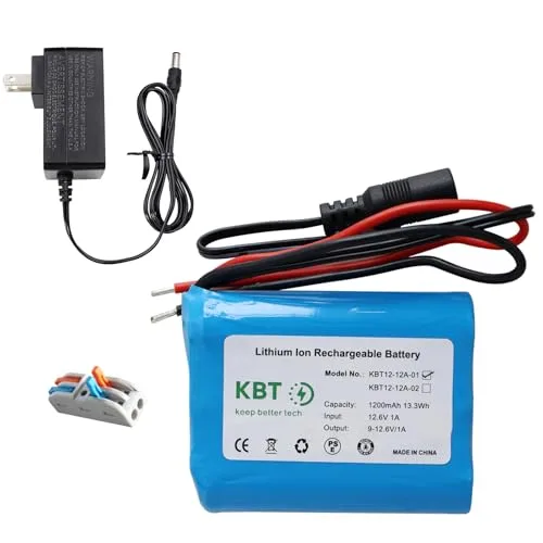 KBT 12V 1200mAh Rechargeable Li ion Battery Pack with 12V RC Battery Charger for RC Cars Boats Robots and DIY Projects