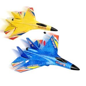 RoofWorld SU-27 RC Plane Remote Control Airplane Blue and Yellow RC Jets Aircraft for Beginners Adults