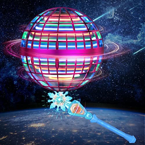 LEMATRIX Flying Orb Ball Toy Hand Controlled Mini Drone with Magic Wand for Indoor Outdoor Fun Pink