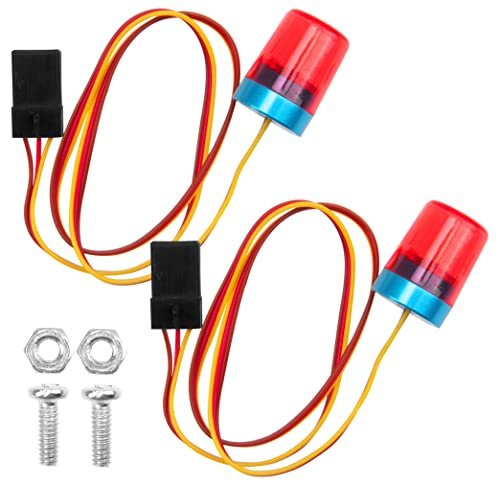 Vgoohobby 2Pcs Multi Function RC LED Flash Lights Alarm Lamp Flashing Rotating Beacon Light for 1/10 TRX4 SCX10 RC Crawler Car 1/14 Tamiya Tractor RC Truck Red