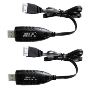 KBT 2 Pack XH 4P USB Charger Cable for 11.1V RC Car Battery 1500mA Charging Speed for 3S Lipo Battery Perfect for RC Car Tires 2.2