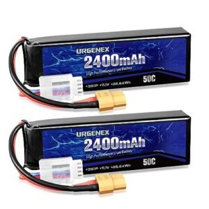 URGENEX 11.1V 2400mAh Lipo Battery 50C High Discharge Rate 3S RC Batteries with XT60 Plug Fit for RC Car Truggy RC Airplane, FPV Drone, UAV Quadcopter and Helicopter 2 Pack