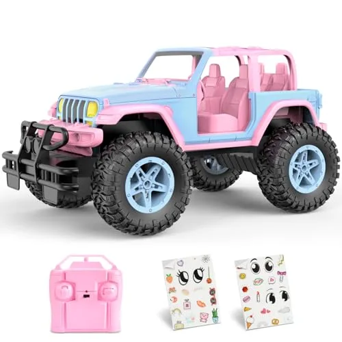 NQD 1/16 Scale Remote Control Car with Customizable RC Car Stickers 2.4Ghz Off Road Toy for Girls Ages 3 4 5 6 Years Old