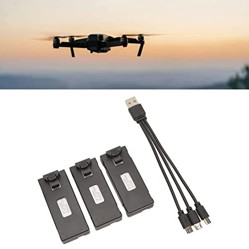 Naroote 3pcs RC Aircraft Lithium Battery Kit with Light Charging Cable Set for E88 E88Pro LS E525 E525Pro 2600mah
