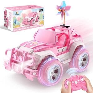 DEERC ERC RC Car 1 18 Scale Remote Control Pink Monster Truck with Windmill Hair Clips 80 Min Playtime 2 4Ghz LED Light Off Road Toy Car Gift for Girls Kids