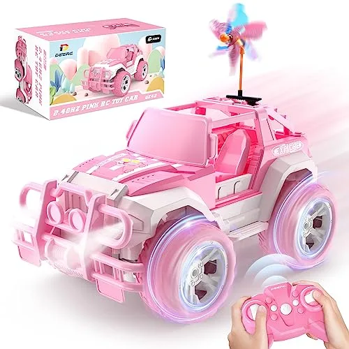 DEERC ERC RC Car 1/18 Scale Remote Control Pink Monster Truck with Windmill Hair Clips 80 Min Playtime 2 4Ghz LED Light Off Road Toy Car Gift for Girls Kids