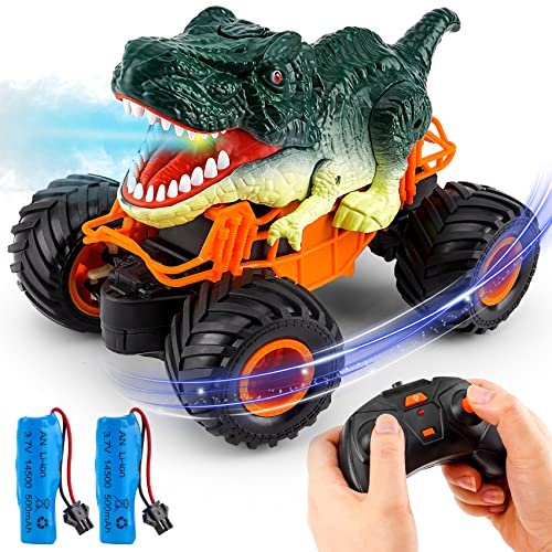 Intano New Bright RC Monster Trucks Remote Control Dinosaur Car Toy with Light Sound and Mist Spray for Kids Ages 3 4 5 6 7 8 Years Old