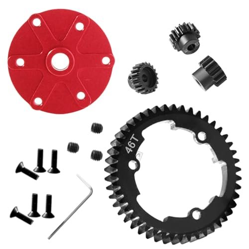 HopsupRC 45T Steel Spur Gear and Aluminum Cush Drive with 15T 17T 19T Pinion Gear Set Upgrade for 1/10 E Revo 2 0 and 1/5 X Maxx Models Replacement Parts 6449 7793X Red