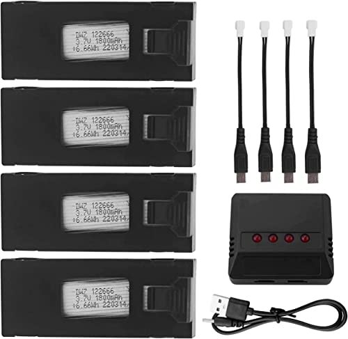 4PCS 3.7V 1800mAh Li po Batteries with 4 in 1 Charger for E88 E88PRO E88MAX E525 E99 E99PRO P1 P5PRO K3 S1 P8 RC Drones