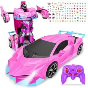 Pink RC Car Buggy 1 8 Scale Transformable Robot Toy with LED Lights for Girls Boys Age 3 4 5 6 7 8 9 10+ Years Old