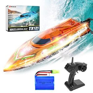 BEZGAR TX121 Sonicwake RC Boat Top Speed 20+MPH Remote Control Boat with Transparent Cover and LED Effect for Pools and Lakes
